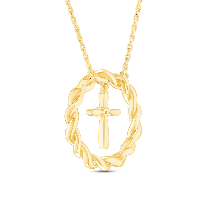 Circle of Gratitude Diamond Cross Necklace 1/10 ct tw Round-cut 10K Yellow Gold