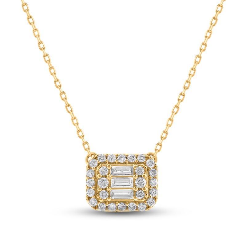Diamond Necklace 1/5 ct tw Baguette & Round-cut 10K Yellow Gold 17" with 360