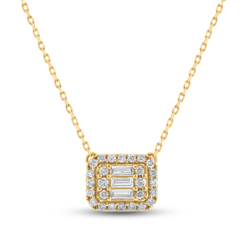 Main Image 1 of Diamond Necklace 1/5 ct tw Baguette & Round-cut 10K Yellow Gold 17&quot;