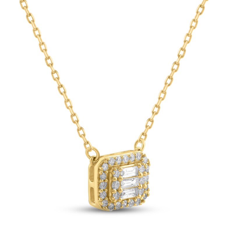 Main Image 2 of Diamond Necklace 1/5 ct tw Baguette & Round-cut 10K Yellow Gold 17&quot;