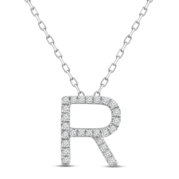 Diamond Letter R Necklace 1/8 ct tw Round-cut Sterling Silver 18"