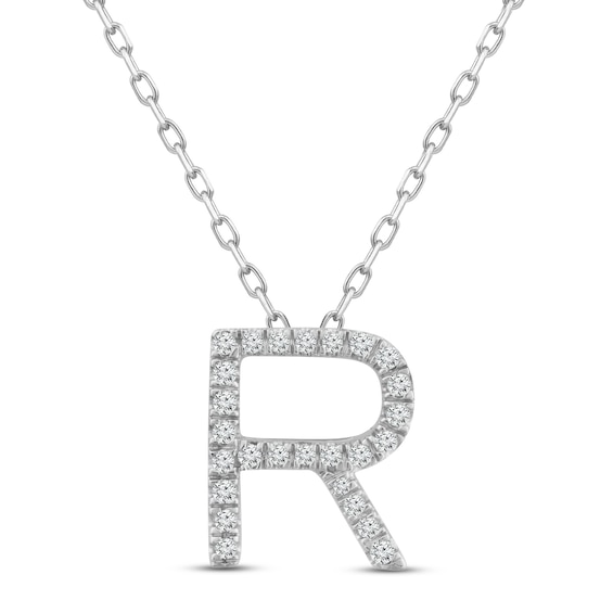 Diamond Letter R Necklace 1/8 ct tw Round-cut Sterling Silver 18"