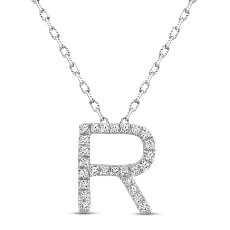 Main Image 1 of Diamond Letter R Necklace 1/8 ct tw Round-cut Sterling Silver 18&quot;