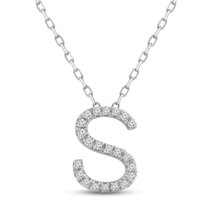 Diamond Letter S Necklace 1/10 ct tw Round-cut Sterling Silver 18" with 360