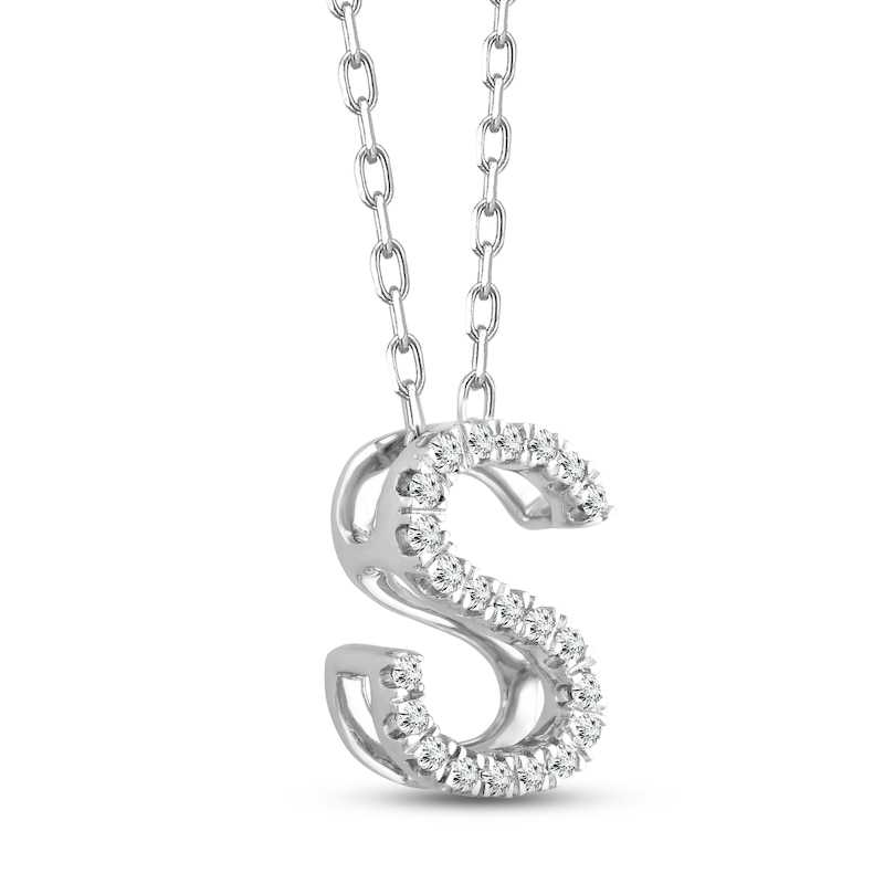 Diamond Letter S Necklace 1/10 ct tw Round-cut Sterling Silver 18"