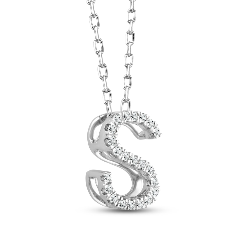 Main Image 2 of Diamond Letter S Necklace 1/10 ct tw Round-cut Sterling Silver 18&quot;