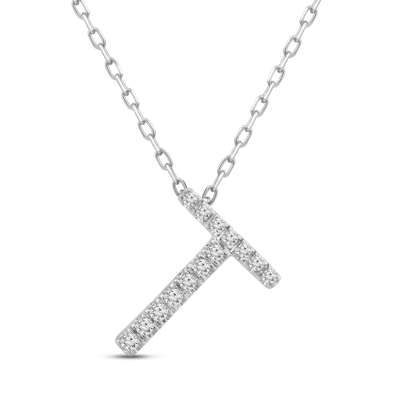 Main Image 1 of Diamond Letter T Necklace 1/15 ct tw Round-cut Sterling Silver 18&quot;