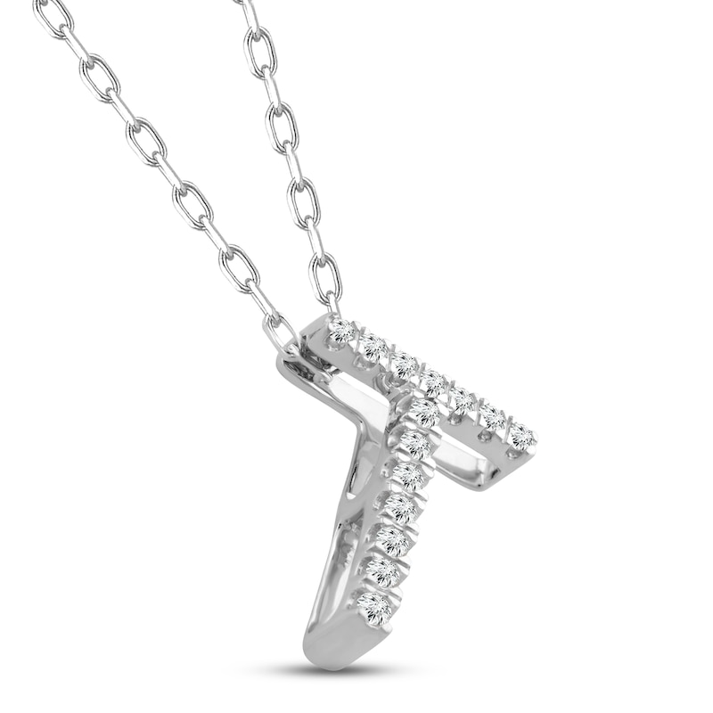 Diamond Letter T Necklace 1/15 ct tw Round-cut Sterling Silver 18"