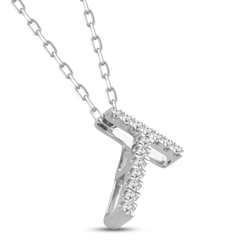 Main Image 2 of Diamond Letter T Necklace 1/15 ct tw Round-cut Sterling Silver 18&quot;