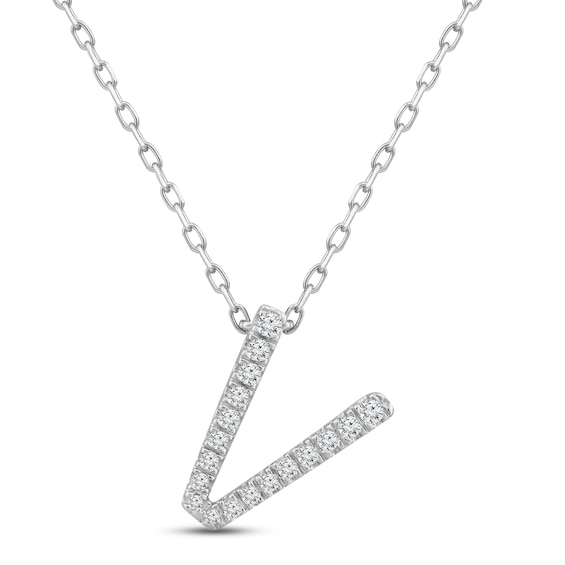 Diamond Letter V Necklace 1/10 ct tw Round-cut Sterling Silver 18"