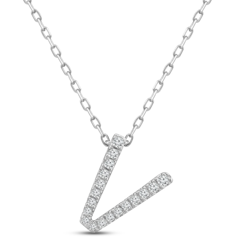 Main Image 1 of Diamond Letter V Necklace 1/10 ct tw Round-cut Sterling Silver 18&quot;