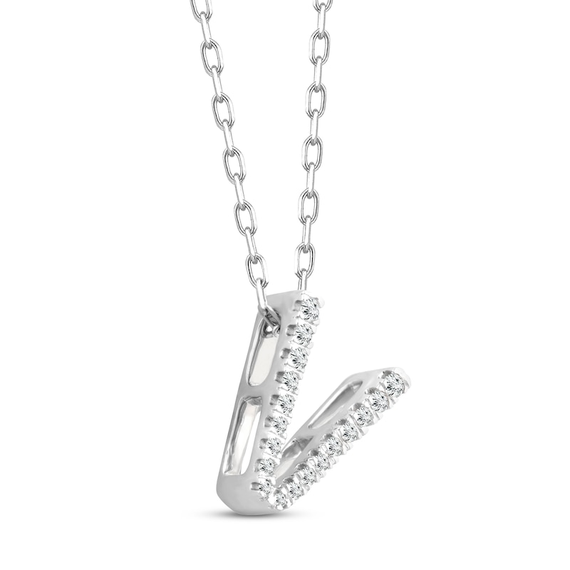 Main Image 2 of Diamond Letter V Necklace 1/10 ct tw Round-cut Sterling Silver 18&quot;