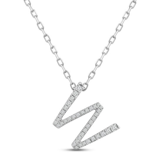 Diamond Letter W Necklace 1/8 ct tw Round-cut Sterling Silver 18"