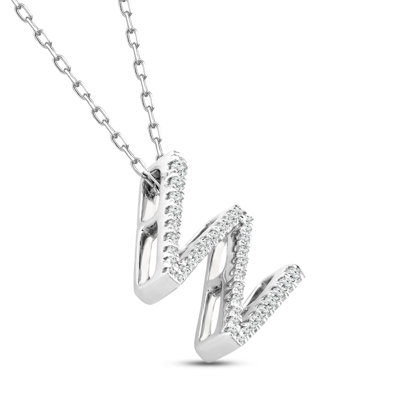 Main Image 2 of Diamond Letter W Necklace 1/8 ct tw Round-cut Sterling Silver 18&quot;