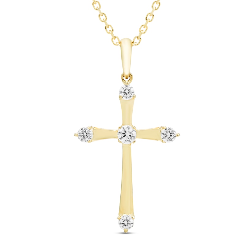 Main Image 1 of Diamond Cross Necklace 1/5 ct tw Round-cut 10K Yellow Gold 18&quot;