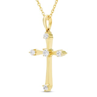 Diamond Cross Necklace 1/5 ct tw Round-cut 10K Yellow Gold 18