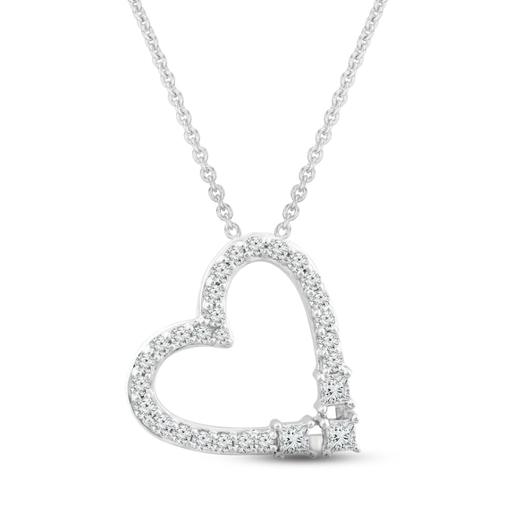 Diamond Heart Necklace 1/4 ct tw Round & Princess-cut 10K White Gold 18"