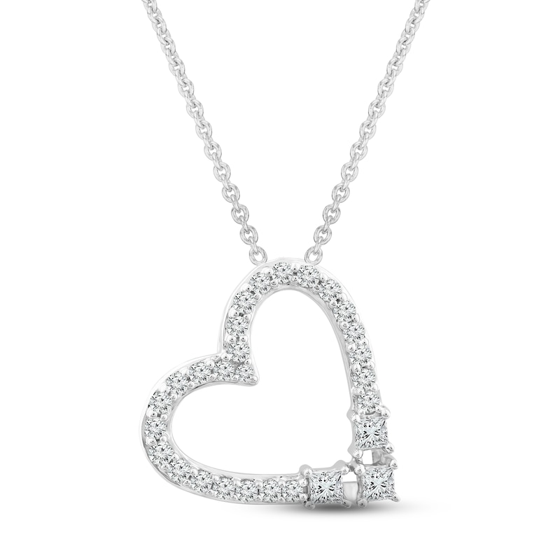 Main Image 1 of Diamond Heart Necklace 1/4 ct tw Round & Princess-cut 10K White Gold 18&quot;