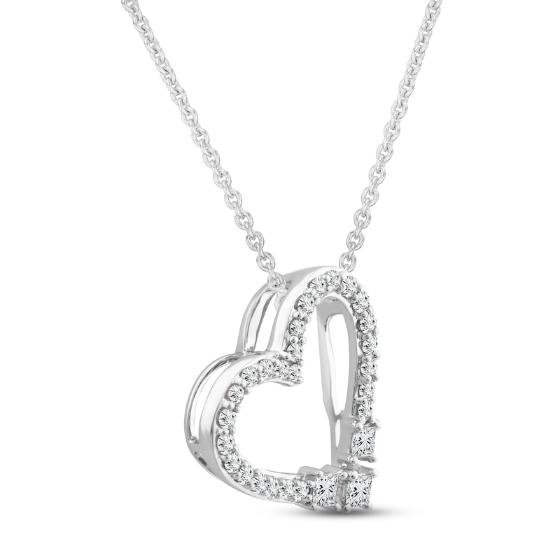 Main Image 2 of Diamond Heart Necklace 1/4 ct tw Round & Princess-cut 10K White Gold 18&quot;