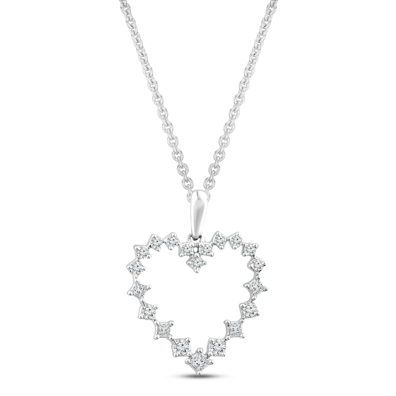 Main Image 1 of Diamond Heart Necklace 1/3 ct tw Princess & Round-cut 10K White Gold 18&quot;