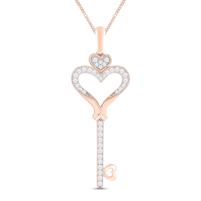 Main Image 1 of Diamond Heart Key Necklace 1/4 ct tw Round-cut 10K Rose Gold 19&quot;