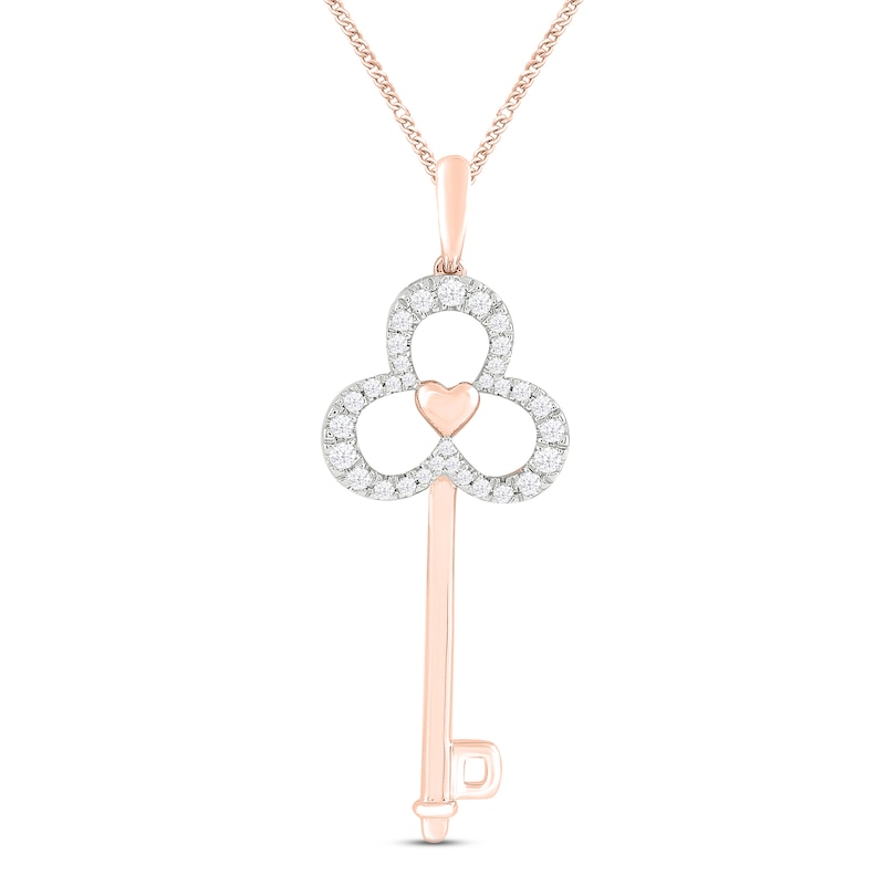 Diamond Key Necklace 1/4 ct tw Round-cut 10K Rose Gold 19"
