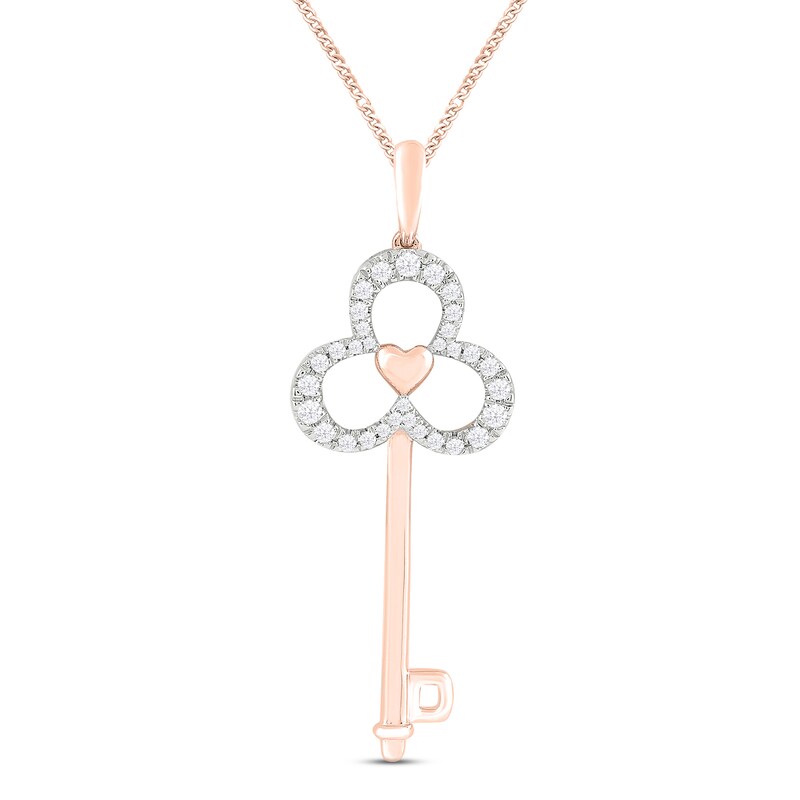 Diamond Key Necklace 1/4 ct tw Round-cut 10K Rose Gold 19"