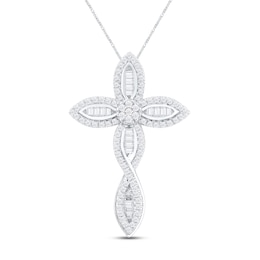 Diamond Cross Necklace 1/3 ct tw Baguette & Round-cut Sterling Silver 19"