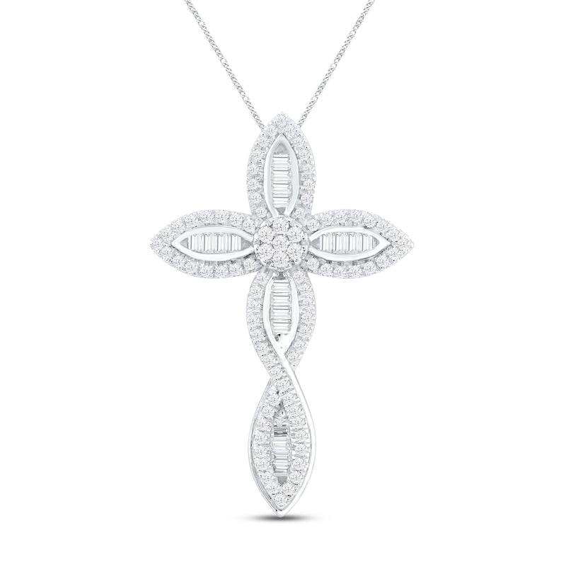 Diamond Cross Necklace 1/3 ct tw Baguette & Round-cut Sterling Silver 19"
