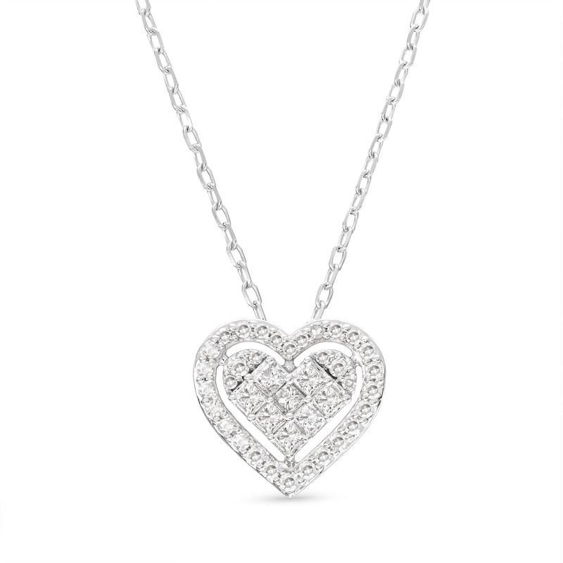 Diamond Heart Necklace 1/3 ct tw Round & Princess-cut 10K White Gold 18 ...