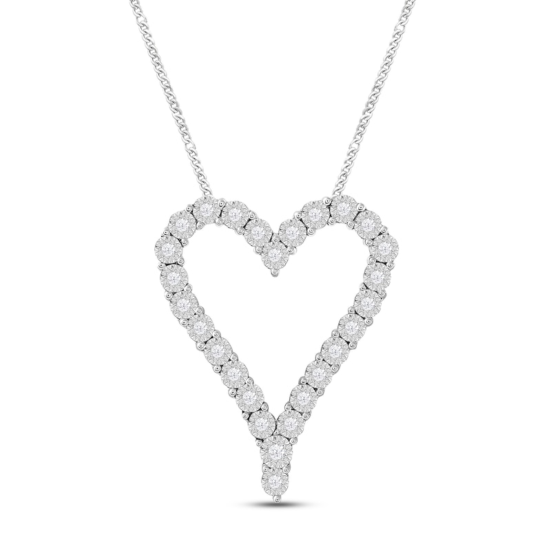 Main Image 1 of Diamond Heart Necklace 1/10 ct tw Round-cut Sterling Silver 19&quot;