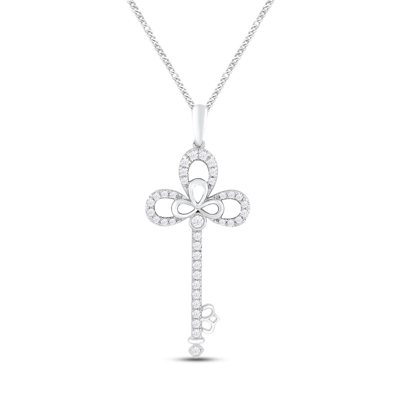 Diamond Key Necklace 1/3 ct tw Round-cut 10K White Gold 19"