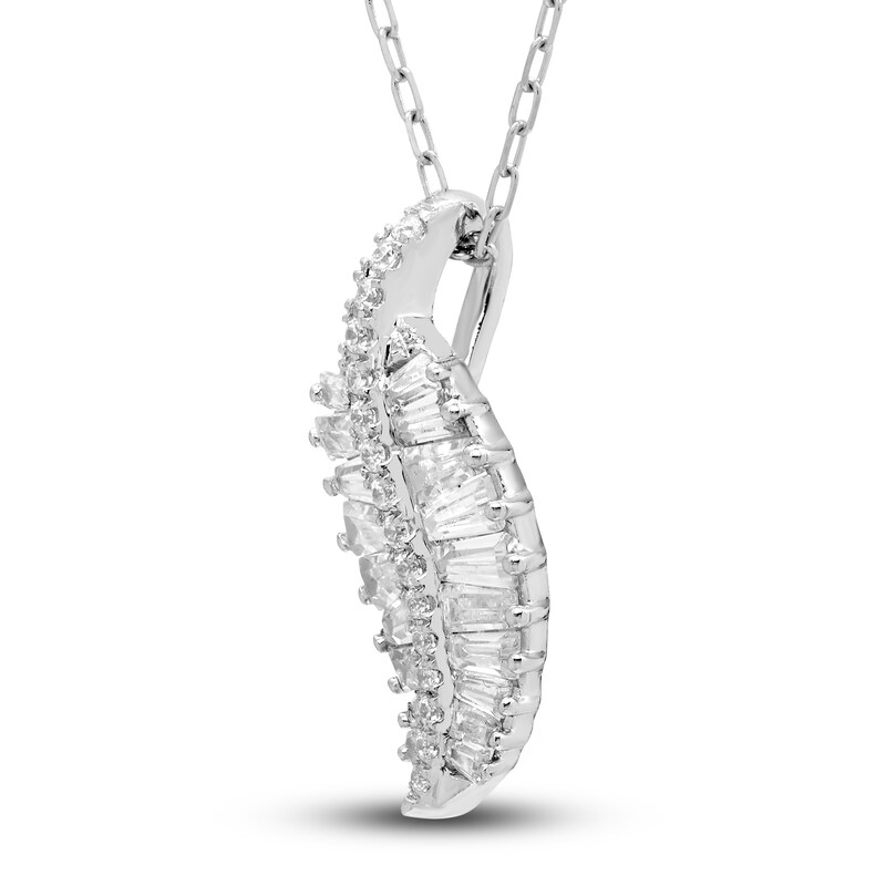 Diamond Leaf Necklace 1/3 ct tw Baguette & Round-cut 10K White Gold 18"