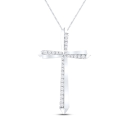Diamond Cross Necklace 1/8 ct tw Round-cut 10K White Gold 19"