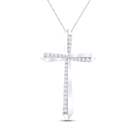 Diamond Cross Necklace 1/8 ct tw Round-cut 10K White Gold 19"