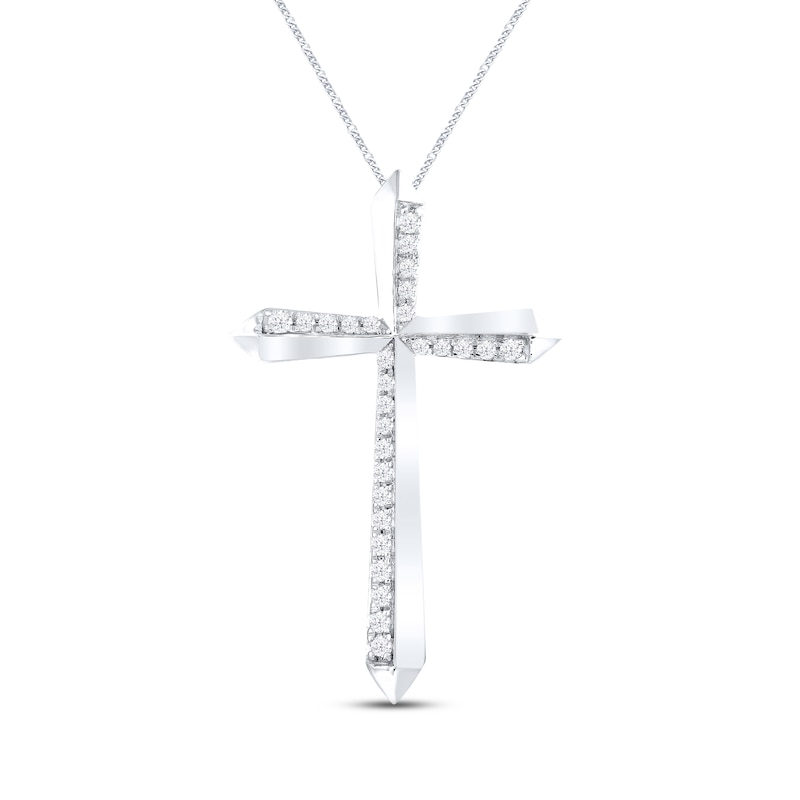 Main Image 1 of Diamond Cross Necklace 1/8 ct tw Round-cut 10K White Gold 19&quot;