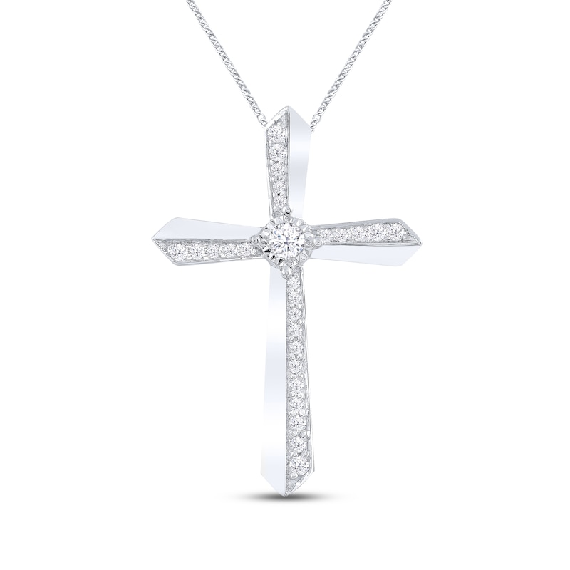 Diamond Cross Necklace 1/6 ct tw Round-cut 10K White Gold 19"