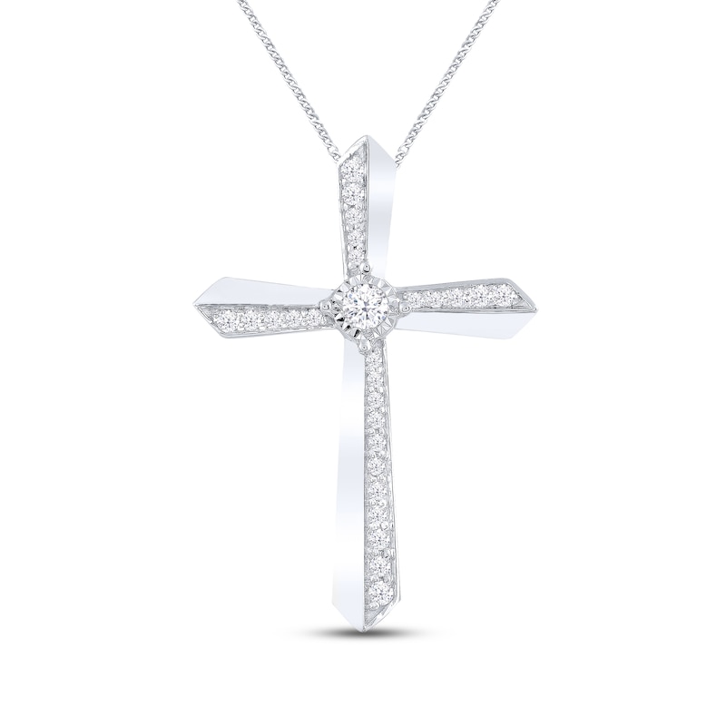 Main Image 1 of Diamond Cross Necklace 1/6 ct tw Round-cut 10K White Gold 19&quot;