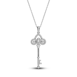Diamond Key Necklace 1/5 ct tw Round-cut Sterling Silver 18"
