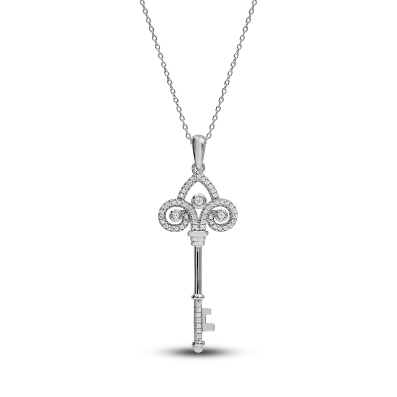 Diamond Key Necklace 1/5 ct tw Round-cut Sterling Silver 18"