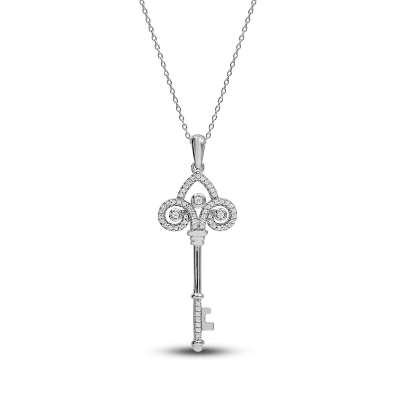 Main Image 1 of Diamond Key Necklace 1/5 ct tw Round-cut Sterling Silver 18&quot;