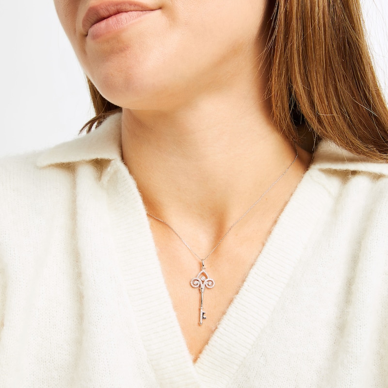 Main Image 2 of Diamond Key Necklace 1/5 ct tw Round-cut Sterling Silver 18&quot;