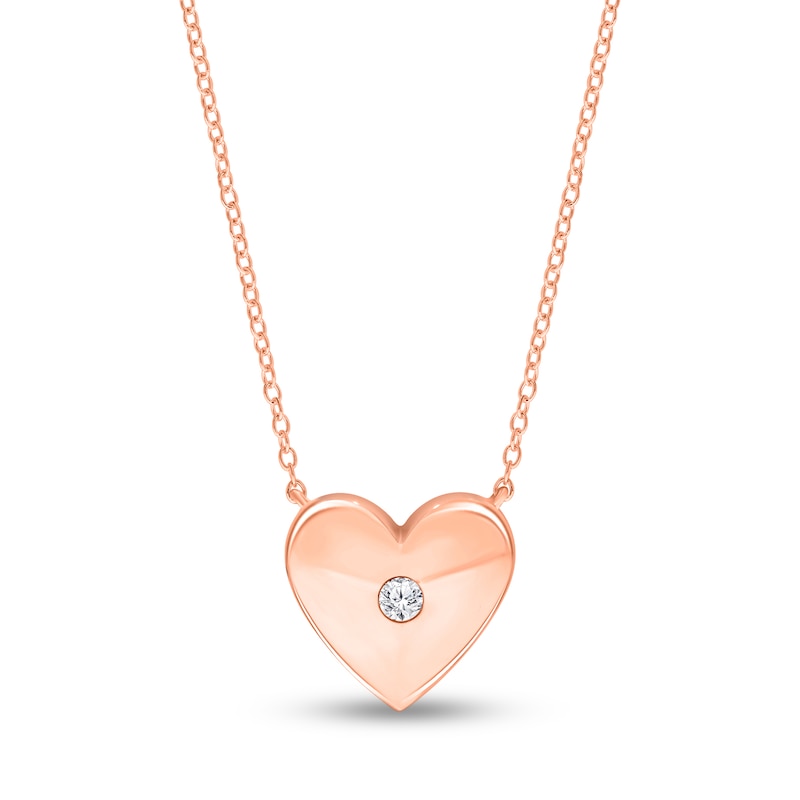 Main Image 1 of Diamond Heart Necklace 1/20 ct tw Round-cut 10K Rose Gold 18&quot;