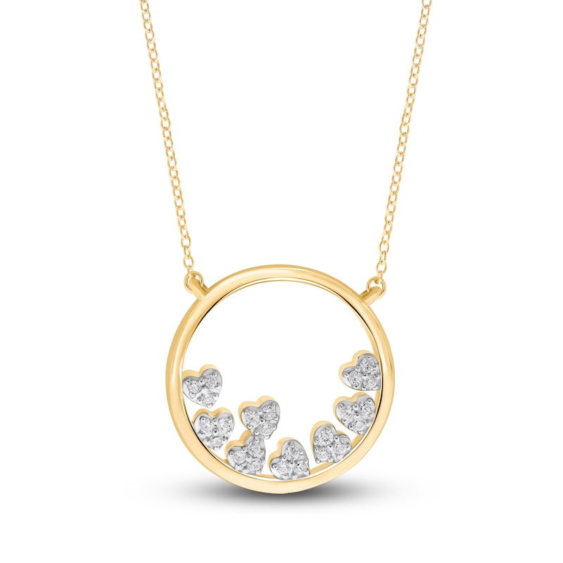 Main Image 1 of Diamond Circle Heart Necklace 1/6 ct tw Round-cut 10K Yellow Gold 18&quot;