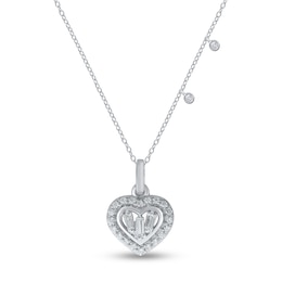 Diamond Heart Necklace 1/6 ct tw Baguette & Round-cut 10K White Gold 18"