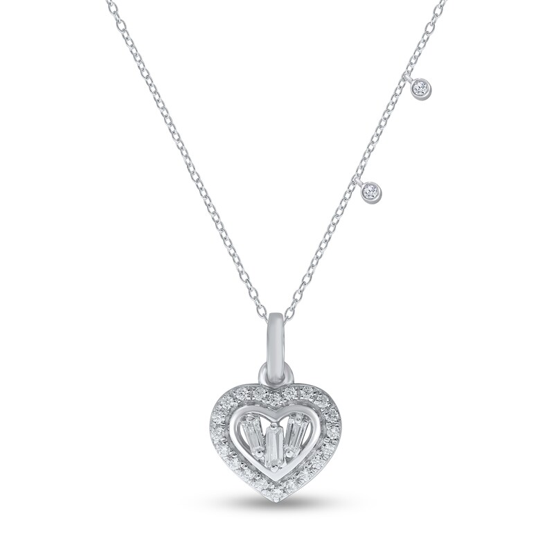 Main Image 1 of Diamond Heart Necklace 1/6 ct tw Baguette & Round-cut 10K White Gold 18&quot;