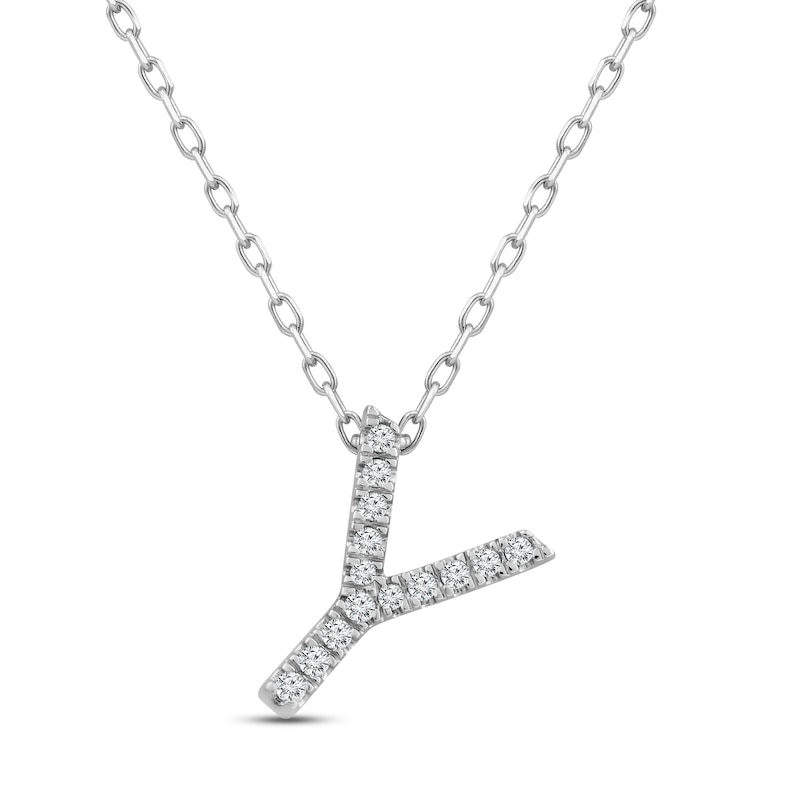 Diamond Letter Y Necklace 1/15 ct tw Round-cut Sterling Silver 18"