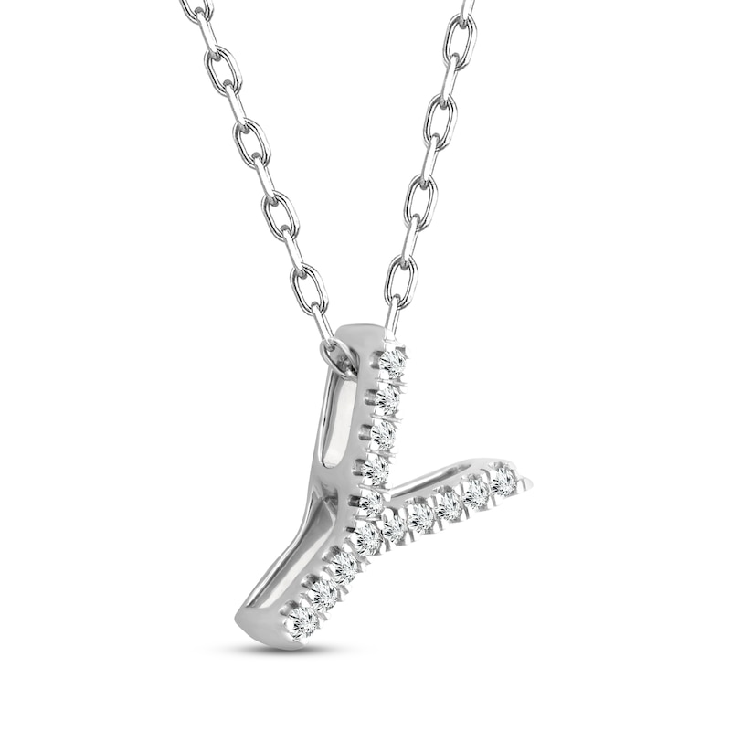 Main Image 2 of Diamond Letter Y Necklace 1/15 ct tw Round-cut Sterling Silver 18&quot;