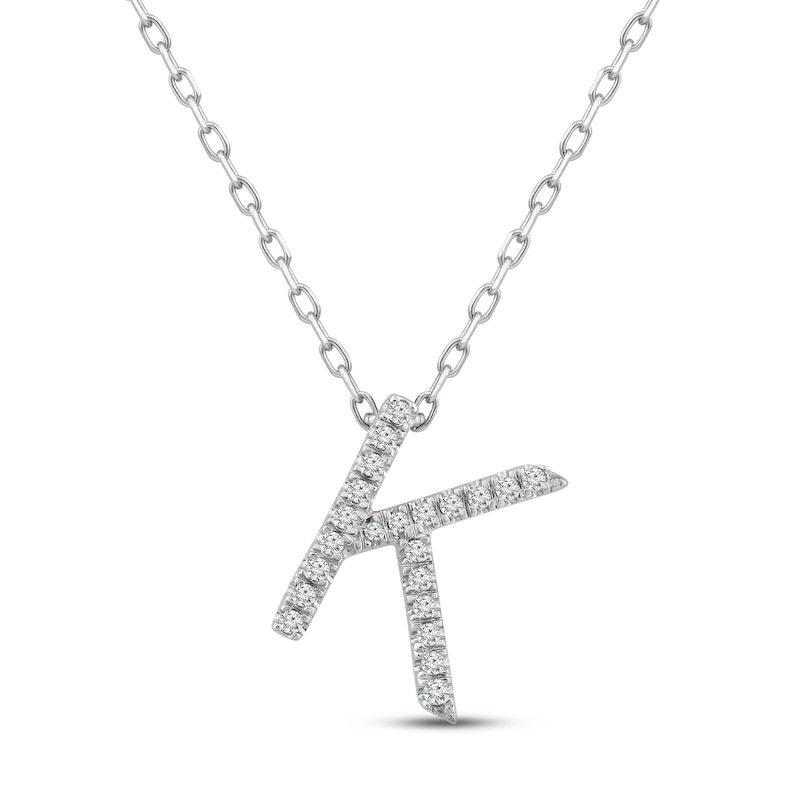 Diamond Letter K Necklace 1/10 ct tw Round-cut Sterling Silver 18"