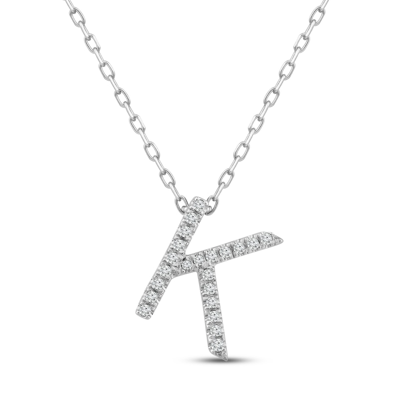 Main Image 1 of Diamond Letter K Necklace 1/10 ct tw Round-cut Sterling Silver 18&quot;
